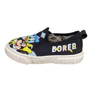 Zara Disney Black White Checked Slip On Sneaker Mickey Never Bored Size 23 6